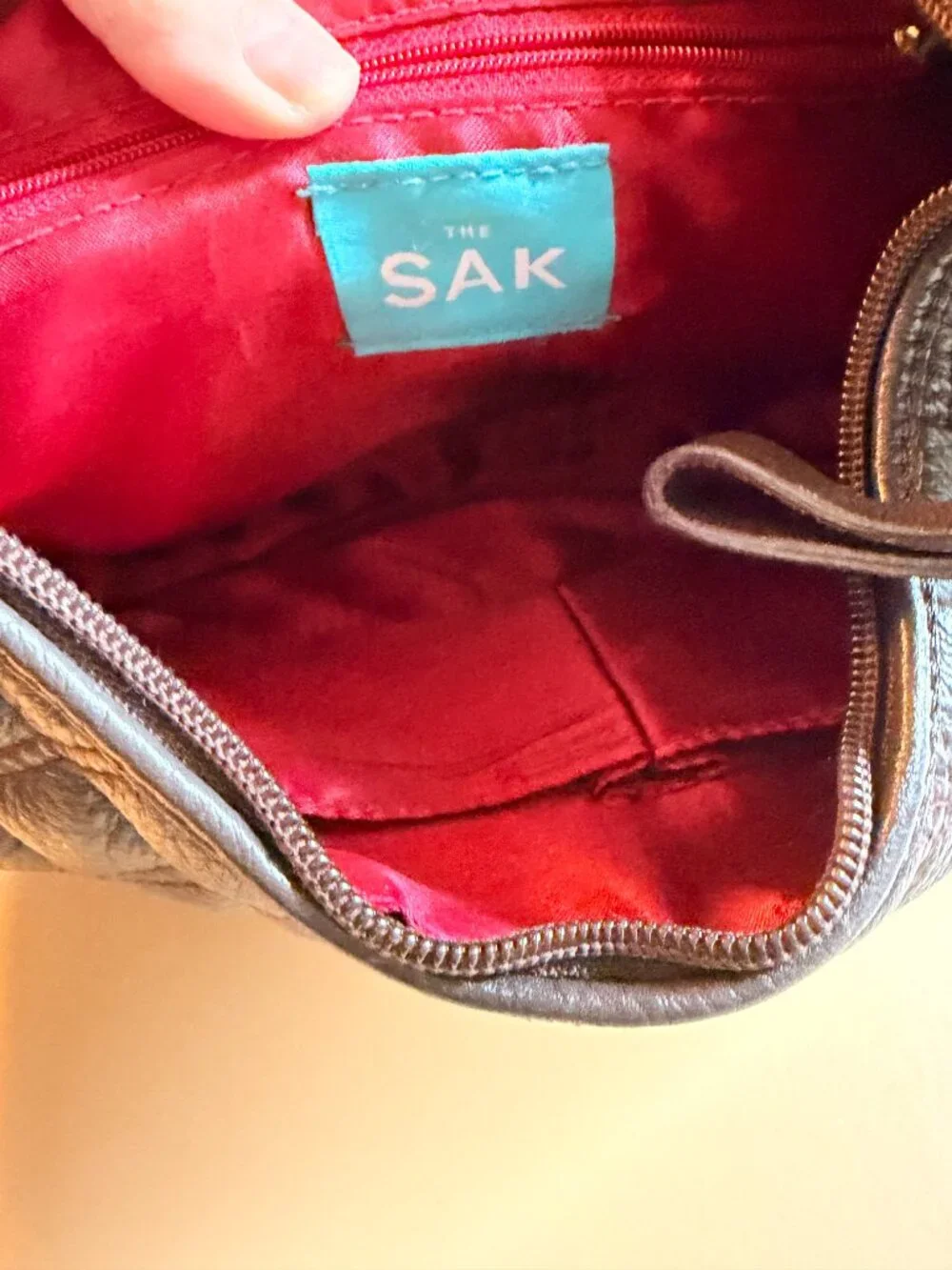 The Sak Pink Label Brown Quilted Leather Shoulder Bag Chain Strap Hobo